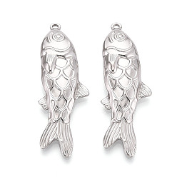 Нержавеющая Сталь Цвет 304 из нержавеющей стали рыба кулоны, цвет нержавеющей стали, 50.5x17x4 мм, отверстие : 1.8 мм