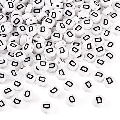 Letter D 500шт акриловые бусины, с горизонтальным отверстием, буквы, плоско-круглые, Буква D, 7x4 мм, отверстие : 1 мм