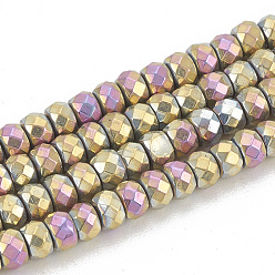 (966) Внутренний цвет Кристалл / Лиловато-лиловый на подкладке Гальванизировать немагнитных синтетический гематит бисер пряди, бисер нитей, граненые, рондель, с покрытием цвета радуги, 3x2 мм, отверстие : 1 мм, около 190 шт / нитка, 16.1 дюйм