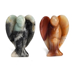 Flower Amazonite Figurines d'anges sculptées en amazonite naturelle avec des fleurs, cadeau de pierre énergétique feng shui pour la décoration de bureau à domicile, 35~38x18.5~20x50~53mm