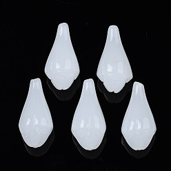 Weiß Nachahmung Jade Glasperlen, Hälfte gebohrt, Blütenknospe, weiß, 10.5x20~21 mm, Bohrung: 1 mm
