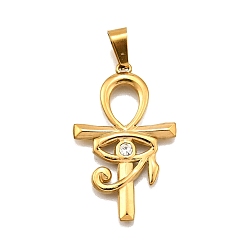 Золотой 304 подвески из нержавеющей стали, со стразами, крест и глаз Гора, вакуумные покрытия, золотые, 32x20x2 мм, отверстие : 3.5x7.5 мм