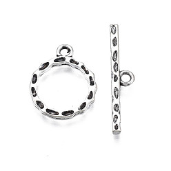 Antique Silver Tibetan Style Alloy Toggle Clasps, Cadmium Free & Lead Free, Ring, Antique Silver, Bar: 28x5x2mm, Hole: 1.6mm, Ring: 18x14x1.5mm, Hole: 1.6mm, about 870pcs/1000g