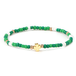 Разноцветный Эластичные браслеты из смолы и латунных бусин для женщин, клевер, красочный, 6.89 дюйм (17.5 см)