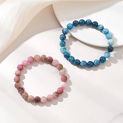 (52) Непрозрачная лаванда 2Шт. эластичный браслет из бусин натурального белого нефрита для женщин, круглые, разноцветные, бусины : 8.5 мм, внутренний диаметр: 2.11~2.15 дюйм (5.35~5.45 см)
