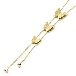 Настоящее золото 18K 304 ожерелья-лариаты из нержавеющей стали с кристаллами и стразами в форме змеи и бабочки для женщин, реальный 18 k позолоченный, 15.16 дюйм (38.5 см)