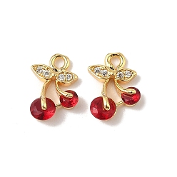 (123L) Белый крем непрозрачный блеск Латунные микро проложить кубического циркония подвески, черри прелести, реальный 18 k позолоченный, огнеупорный кирпич, 12x8x3 мм, отверстие : 1.5 мм