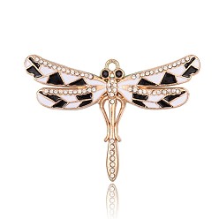 White Golden Plated Alloy Pendants, with Enamel and Rhinestone, Dragonfly, White, 46x66x4mm, Hole: 2.5mm