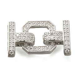 Real Platinum Plated 925 Sterling Silver Micro Pave Clear Cubic Zirconia Fold Over Clasps, Square, Real Platinum Plated, 16mm