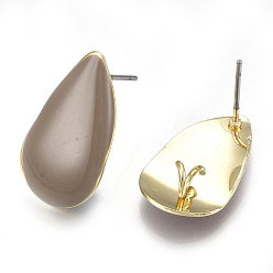 Camel Alloy Stud Earring Findings, with Loop, Enamel and Steel Pins, Teardrop, Light Gold, Camel, 22x13mm, Hole: 3mm, Pin: 0.7mm