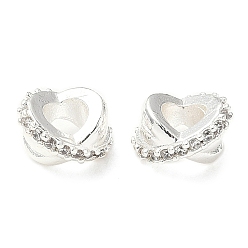 Серебро Латунные микро проложить Цирконий Европейский бисером, долговечный, бусины с большими отверстиями, серебряные, 7.5x7x5 мм, отверстие : 3.5 мм