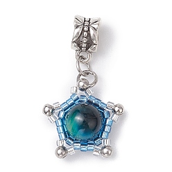 Кадет Синий Подвески из бисера цилиндрической формы и натурального тигрового глаза, звезда, кадетский синий, 34x19x8~9 мм, отверстие : 5 мм