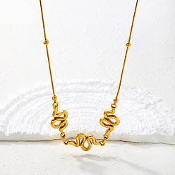 Real 18K Gold Plated 304 Stainless Steel S Shaped Sanke Pendant Necklaces, Real 18K Gold Plated, 15.75 inch(40cm)
