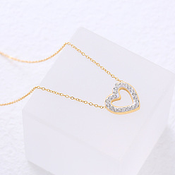 Золотой Минималистичные ожерелья из нержавеющей стали с подвеской в виде сердца и кристаллами из горного хрусталя для женщин, золотые