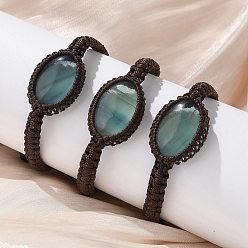 Флюорит Регулируемые овальные браслеты из плетеных бусин из натурального флюорита, внутренний диаметр: 2-1/8~3-1/8 дюйм (5~8 см)