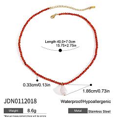 Золотой Кулон из риса со стеклянным жемчугом, ожерелье из граненых круглых бусин из натурального граната с цепочками на концах из нержавеющей стали, белые, золотые, 304 дюйм (15.75 см)