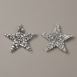 Clear Star Hotfix Rhinestone Iron on Patches, Costume Accessories, Sewing Craft Decoration, Silver, 35x37x2.5mm
