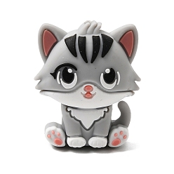 Серый Силиконовые бусины, фокусные бусы, форма кошки, серые, 33x27x16 мм, отверстие : 2 мм