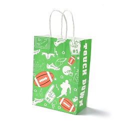 Verde Lima Bolsas de papel rectangulares, con mango, para bolsas de regalo y bolsas de compras, tema deportivo, patrón de rugby, verde lima, 14.9x8.1x21 cm