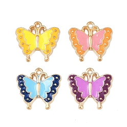 (52) Непрозрачная лаванда Подвески из эмали и сплава, золотые, бабочка, разноцветные, 17x18x2.5 мм, отверстие : 1.2 мм