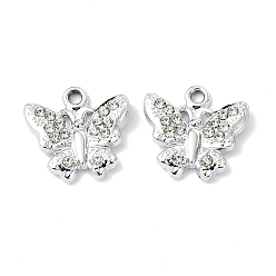 Бабочка Подвески из сплава с кристаллами и стразами и анималистическим рисунком, платина, очарование бабочки, 14.5x15x2.5 мм, отверстие : 1.6 мм