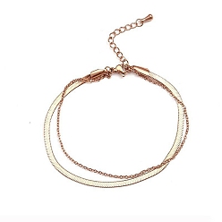None Браслеты на ногу из нержавеющей стали с двумя рядами для женщин, розовое золото , 8.27 дюйм (21 см)