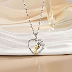 Лошадь Подвеска в виде сердца из двухцветной латуни с микропаве и прозрачными кубическими циркониями в виде кабеля, подарок на День матери, для женщин., платиной и золотом, лошадь, 15.75 дюйм (40 см)