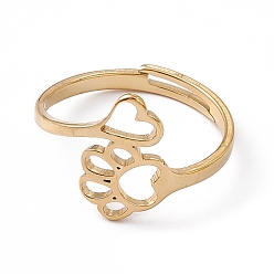 Настоящее золото 18K Ионное покрытие (ip) 201 регулируемое кольцо из нержавеющей стали с изображением сердца и собачьей лапы для женщин, реальный 18 k позолоченный, размер США 6 1/4 (16.7 мм)