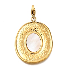 Настоящее золото 14K 304 подвески из нержавеющей стали с натуральными белыми ракушками, овальные амулеты, ионное покрытие (ip), реальный 14 k позолоченный, 42 мм, Кулон : 34.5x26.5x2 мм, отверстие : 10x7x3 мм