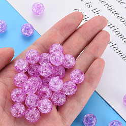 Violet Transparent Crackle Acrylic Beads, Round, Violet, 12x11mm, Hole: 2mm, about 566pcs/500g.