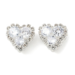 Прозрачный Латунные микро проложить кубического циркония подвески, без кадмия и без свинца, сердце, со стразами, серебряные, прозрачные, 14.5x15.5x11 мм, отверстие : 1 мм