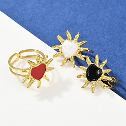 (52) Непрозрачная лаванда Сердце солнце 304 эмалированные перстни из нержавеющей стали для женщин, ионное покрытие (ip), реальный 18 k позолоченный, разноцветные, сердце солнце: 19.5x19мм, размер США 6 (16.5 мм)