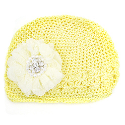 Шампанско-Желтый Ручная работа вязания крючком детская шапочка, цветок, шампанское желтый, 180 мм