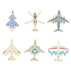 Mixed Color 6Pcs 6 Styles Airplane Enamel Pins, Alloy Lapel Pin Backs for Backpack Clothes, Mixed Color, 36.5~40x23.5~41.5mm, 1pc/style