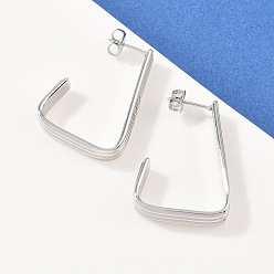 Нержавеющая Сталь Цвет 304 серьги-гвоздики трапециевидной формы из нержавеющей стали, ручная полировка, цвет нержавеющей стали, 32x6 мм