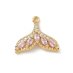 Розовый Латунные микро проложить кубического циркония подвески, подвески в форме рыбьего хвоста, без никеля , реальный 18 k позолоченный, туманная роза, 15x17.5x4 мм, отверстие : 1.4 мм