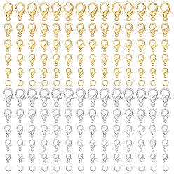 Mixed Color 120Pcs 10 Styles Zinc Alloy Lobster Claw Clasps, Parrot Trigger Clasps, Cadmium Free & Lead Free, Jewelry Making Findings, with 400Pcs 2 Colors Iron Open Jump Rings, Mixed Color, 10~21x6~12mm, Hole: 1~2mm