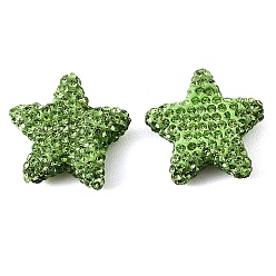 Перидот Ручной полимерной глины шариков Rhinestone, звезда, перидот, 24x25x9 мм, отверстие : 1 мм