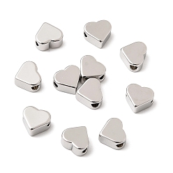 Real Platinum Plated SHEGRACE Brass Beads, Heart, Cadmium Free & Nickel Free & Lead Free, Real Platinum Plated, 6x7x3.5mm, Hole: 1.6mm