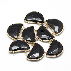 Черный Натуральные белые нефритовые полукруглые подвески, с латунной фурнитурой , граненые, окрашенные, полукруглый, золотые, чёрные, 32x25~26x7 мм, отверстие : 2 мм