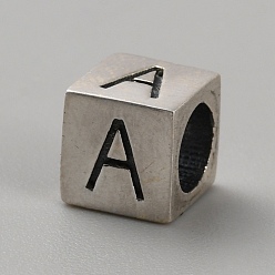 Letter A Sterling Silver Beads, Cube, European Bead, Letter A, 6x6x6mm, Hole: 4.5mm