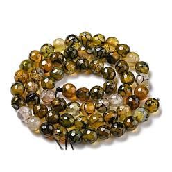 Olive Natural Agate Beads Strands, Dyed & Heated, Round, Faceted, Olive, 6mm, Hole: 1mm, about 62pcs/strand, 14.37~14.76 inch(36.5~37.5cm)