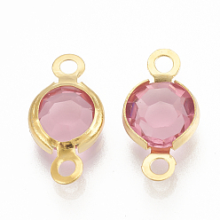 Бледно-Розовый 304 соединительные звенья нержавеющие, со стеклом, плоско-круглые, золотые, розовый жемчуг, 12x6x3 мм, отверстие : 1.5 мм