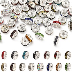 (52) Непрозрачная лаванда 60шт 15 цветные латунные бусины со стразами, класс А, прямой фланец, серебряный цвет гальваническим, рондель, разноцветные, 6x3 мм, отверстие : 1 мм, 4 шт / цвет