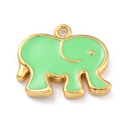 Green Golden Brass Enamel Pendants, Long-Lasting Plated, Elephant, Green, 16x17.5x2mm, Hole: 1.6mm
