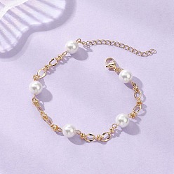 Золотой Браслеты-цепочки с круглыми жемчужинами, Браслеты из овальных звеньев латуни ручной работы для женщин, золотые, 7-5/8 дюйм (19.5 см)