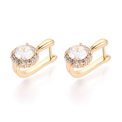 Настоящее золото 18K Латунные плоские круглые серьги-кольца с микропаве из прозрачных кубических цирконий, реальный 18 k позолоченный, 18.5x13x10 мм