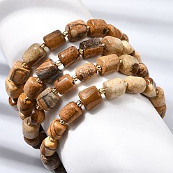 Picture Jasper Natural Picture Jasper Column Beaded Stretch Bracelets, Inner Diameter: 1.97 inch(5cm)