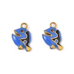 Васильковый 304 нержавеющей стальной эмали подвески, вакуумные покрытия, реальный 18 k позолоченный, рыба, васильковый, 15x16x5 мм, отверстие : 2.5 мм