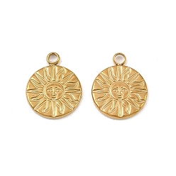 Золотой 304 подвески из нержавеющей стали, плоский круглый с солнечным шармом, золотые, 15x12x1.5 мм, отверстие : 1.8 мм